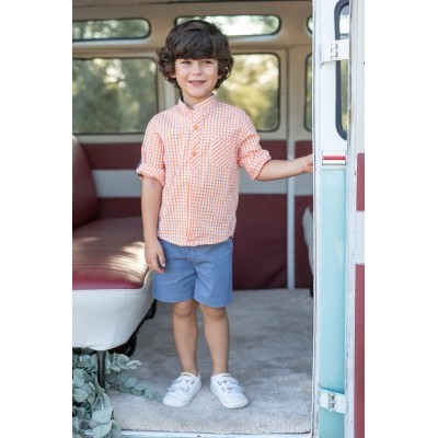 conjunto niño cuadros naranja